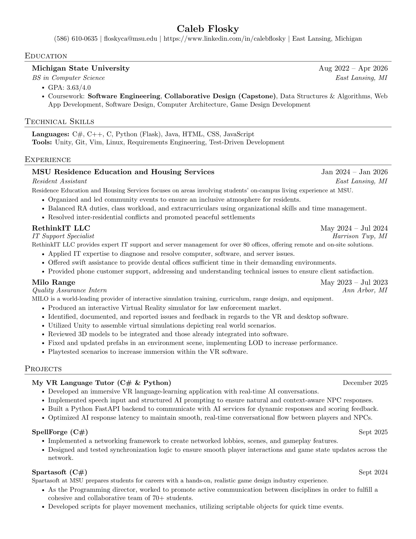 Caleb Flosky Resume